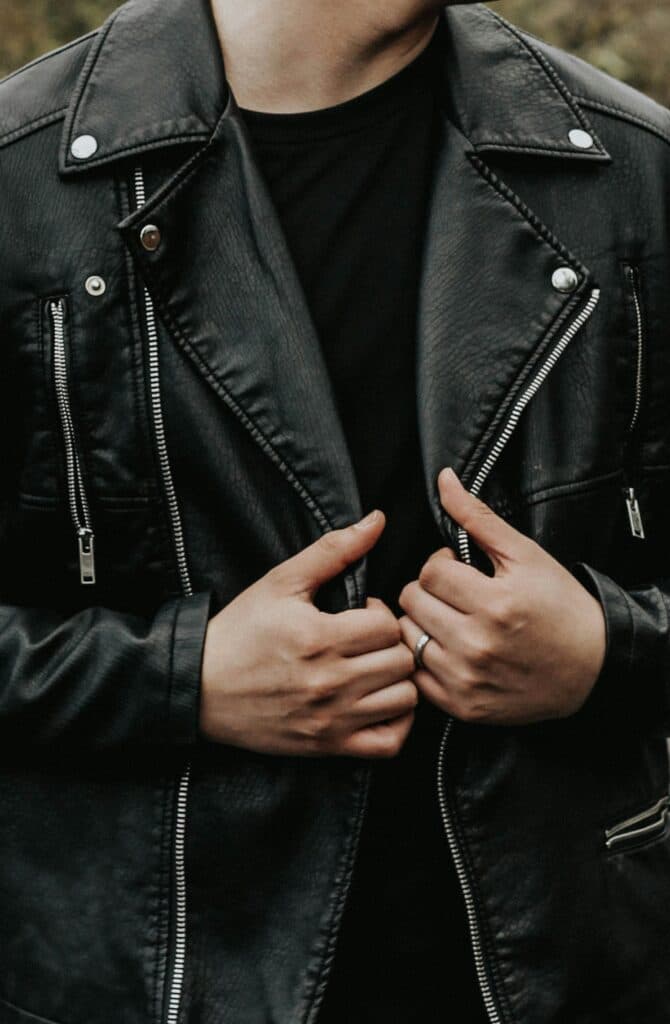 Man wearing leather jacket