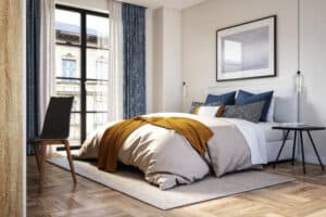 A bed with duvet